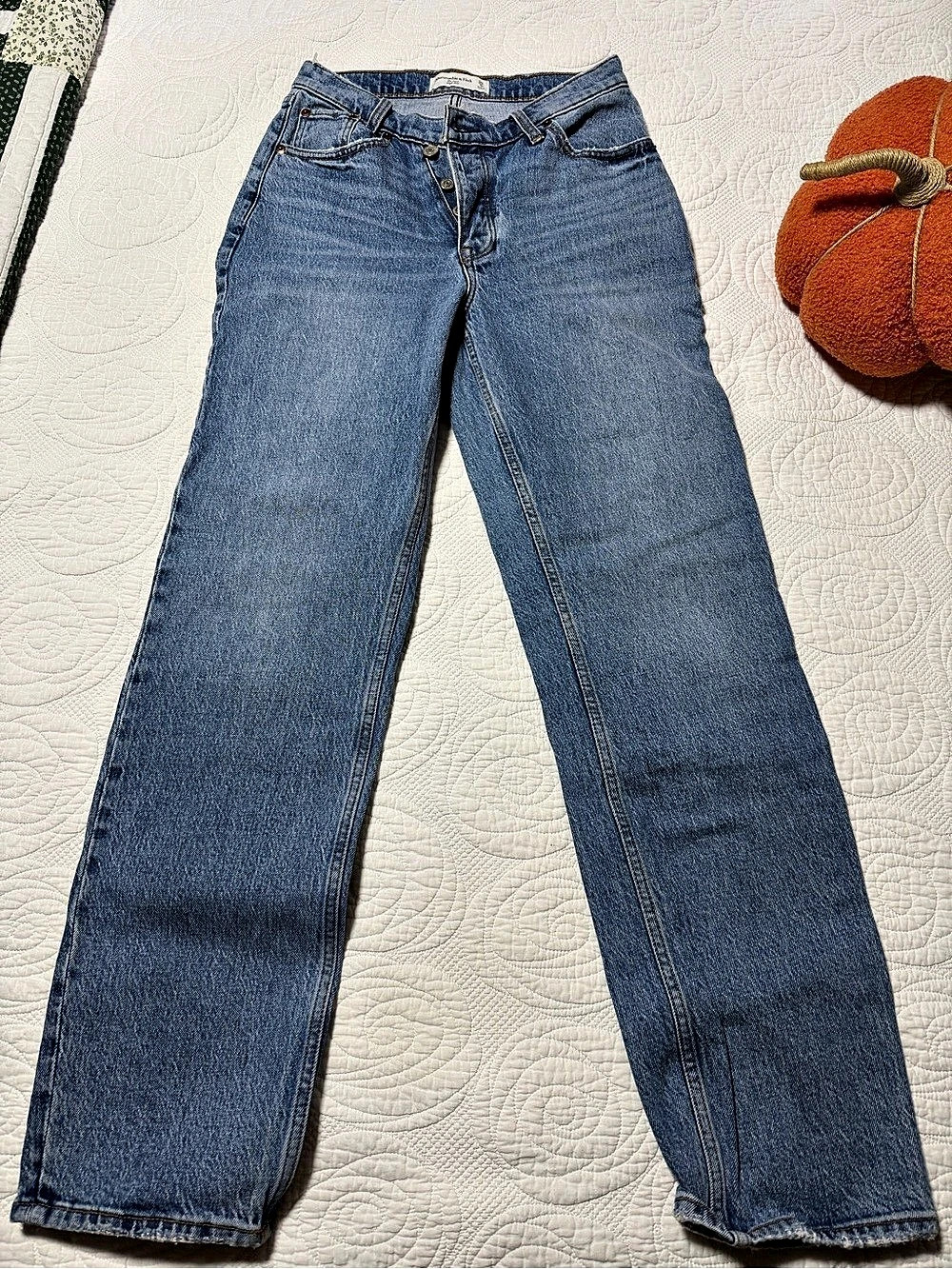 Abercrombie & Fitch The Dad High Rise straight Leg Jeans Blue Size 25